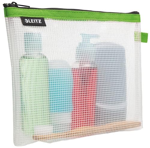 Image of Leitz Wow Cosmetic Travel Pouch, Water Resistant, Ideal Toiletry Bag, Suitable for Travel, 24x17x3cm - Green