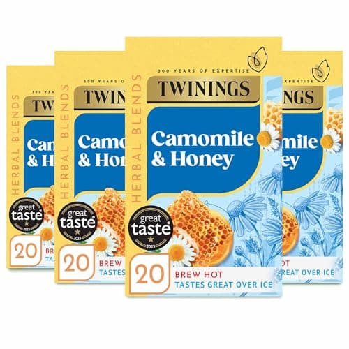 Image of Twinings Camomile and Honey FlavouredTea - 80 Biodegradable Tea Bags (Multipack of 4 x 20 Bags) | Soothing Herbal Blend, Caffeine-Free, Naturally Sweetened