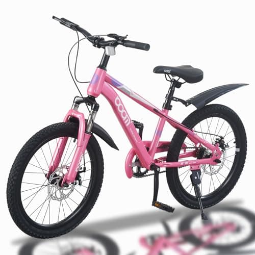 Image of TRIOBLADE Kids Bike 18" 20" 22" Kids Mountain Bike for Boys and Girls Junior Mountain Bikes Children Bicycle with Shock Absorber 12.25-Inch Frame Dual Disc Brake 5-14 Years Old (Pink, 20 inch)