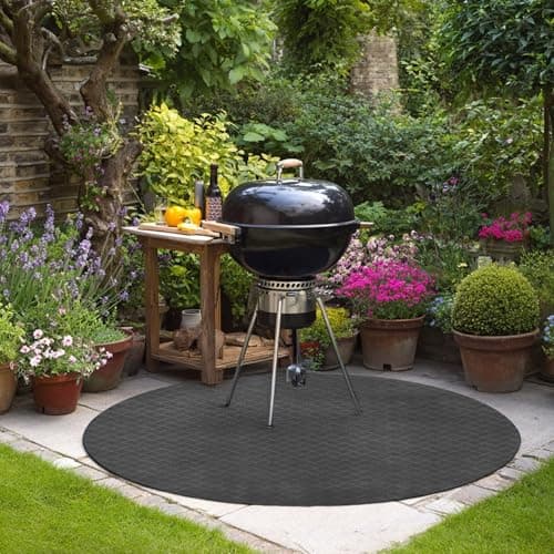 Image of Nicoman Large Under Grill Mat, BBQ & Fire Pit Mat, Heavy Duty Non Slip Waterproof Floor Protector, Heat & Oil Resistant Outdoor Mat for Patio, Garden & Decking, Round 120cm (47 Inch)