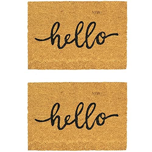 Image of Nicola Spring Coir Door Mats - 90 x 60cm - Hello - Pack of 2 - Decorative Indoor Front Door Floor Mat Entry Dirt Trapper Rug Outdoor Boot Scraper Non Slip Backing Doormat