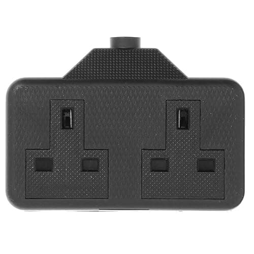 Image of 2-Gang Black Double Trailing Socket – 13A Twin Extension Adapter – UK BS1363 Fused Power Socket for Home & Office