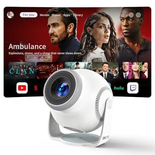 Image of Mini Projector with 4K & 1080P Support, 480 ANSI Lumens, 8K Decoding, Android 14 Smart System, Wi-Fi 6 and Bluetooth 5.4, Auto Keystone, Smart Projector for Bedroom Home (White)