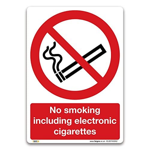 Image of Pack of 2 No smoking including electronic cigarettes Sign - A5 Self-adhesive Vinyl Sticker - Prohibition Safety Information - 210 x 148mm - Office, Workplace Compliance