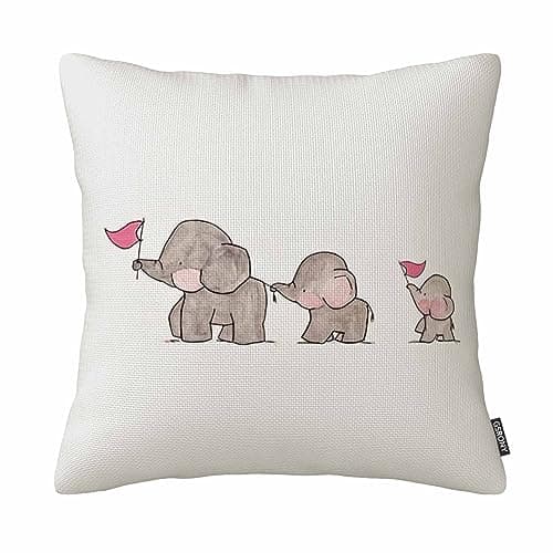 Image of Cute Animal Pillow Cover Cartoon Little Elephants Tourism Pillow Case Cotton Linen 18 X 18 Inches Cushion Cover