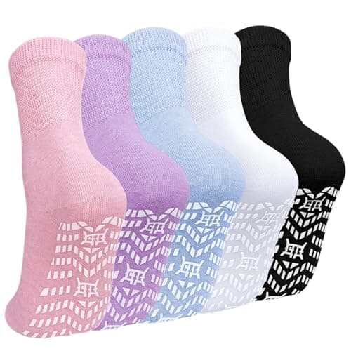 Image of ZAKASA Non-slip Women Slipper Socks: Anti Slip Grip Socks Womens Cotton with Non Elastic Cuff for Yoga Pilates UK 5.5-7.5 Classic 5 Pairs