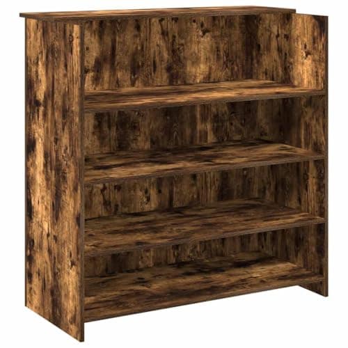 Image of RuiNingRN Reception Counter, Smoked Oak Wood Material 100 x 50 x 103.5 cm with Storage Space and Counter for Office, Hotel Lobby, Clinic, Versatile Reception Counter with Robust Design and Easy