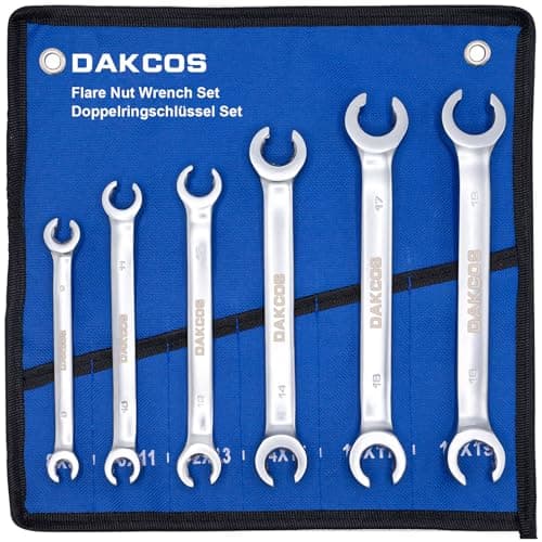 Image of DAKCOS Flare Nut Spanner Set, 6 Pieces Brake Pipe Spanner, Dual End Ring Spanner Wrench Set, Metric 8x9mm, 10x11mm, 12x13mm, 14x15mm, 16x17mm, 18x19mm