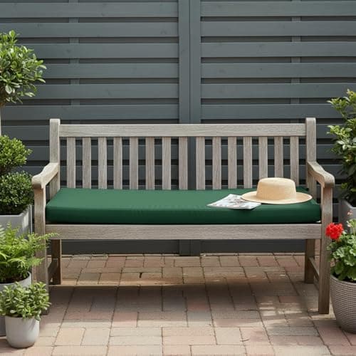 Image of ZxrFxr Outdoor Garden Bench Cushion: 2/3/4 Seater Waterproof 8cm Thick Foam Seat Cushion Long Bench Cushion for Patio Garden Furniture Weather Ready Outdoor Decor (Dark Green, 107x46x8cm)