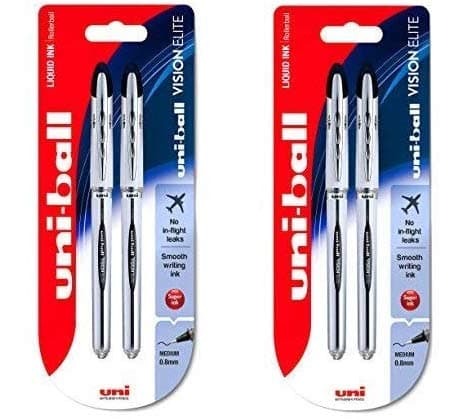 Image of uni-ball Vision Elite - UB-200 - Liquid Ink Rollerball Pen - 2 x Twin Pack - Black Ink (4 Pens)