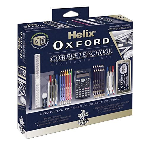 Image of Helix Oxford Complete Back to School Stationery Set - Comprehensive Helix Oxford school supplies set including Maths Set, Pens, Ruler, Scientific Calculator & More - Ideal for High School or College