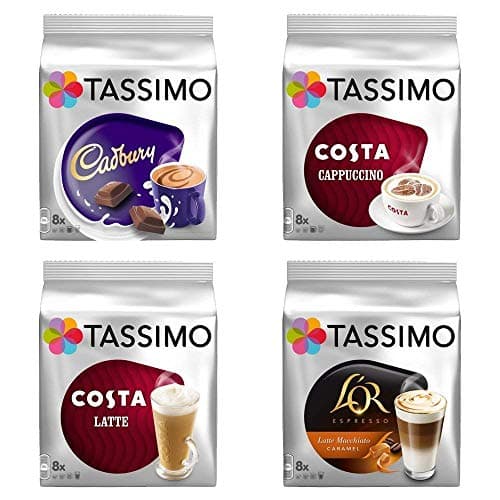 Image of Tassimo Costa Cappuccino + Cadbury + Costa Latte + L'Or Latte Macchiato Caramel x 4 Favourite Packs, Total 56 Discs