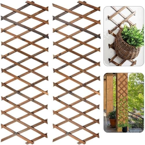 Image of LATERN 2Pcs Expandable Plant Trellis, 180CM x 30CM Wooden Lattice Panel Thicken Garden Fence Trellis Vertical Climbing Plant Rack Wall Decor Hanging Frame for Room Garden Patio Indoor Outdoor