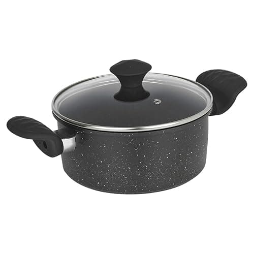 Image of URBN-CHEF Non-Stick Saucepans, Milkpan, Casserole Pot Frying Pans All Induction Hob Forged Carbon Kitchen Cookware Pots & Pans Set with Clear Glass Lids Black Marble Coating | Soft Touch Handles