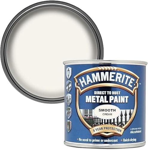 Image of Hammerite Metal Paint Smooth Cream 250ml – Direct to Rust Protective Coating | Quick Drying, No Primer Needed, Single Coat | Interior & Exterior Metal, Anti-Corrosion, Weather Resistant