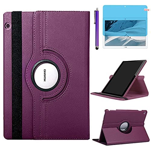 Image of Case for Huawei Mediapad M5 Lite 10 10.1 Inch 2018 Tablet, 360 Degree Rotating Stand Case Ful Protective Cover, with Stylus Pen,Screen Film (Purple)