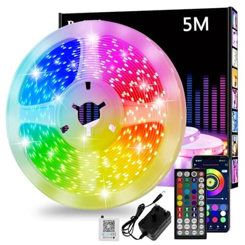 Image of Realky Led Strip Light 5m, Cuttable RGB Led Lights with Smart App Control Remote, Music Sync Colour Changing for Bedroom, Gaming Room, Kitchen, Home Decoration