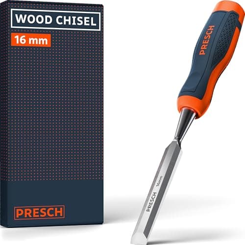 Image of Presch Wood Chisel 16mm - Perfectly Polished for immediate use - for Professionals with 25° Angle - Robust Metal Impact Cap for Long-Lasting use - Ergonomic Handle for a Secure Hold