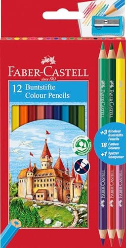 Image of Faber-Castell 110312 Colour Pencil with 3 Bi-Colour Pencil/Sharpener (Pack of 12)