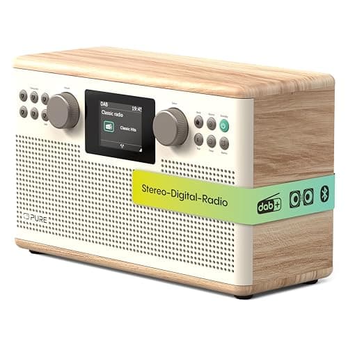 Image of Pure Classic H6 Hi‑Fi Stereo Radio Tabletop Music System with DAB+ FM and Bluetooth 5 3 USB and AUX 2 4 inch Colour TFT Display Remote Dual Alarms Sleep and Kitchen Timers for – Cotton White/Oak