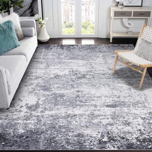 Image of CAROMIO Modern Abstract Rug 120 x 170cm, Machine Washable Area Rug for Bedroom, Low Pile Foldable Carpet, Non-Slip Indoor Floor Mat for Living room Office Area Decor, Grey
