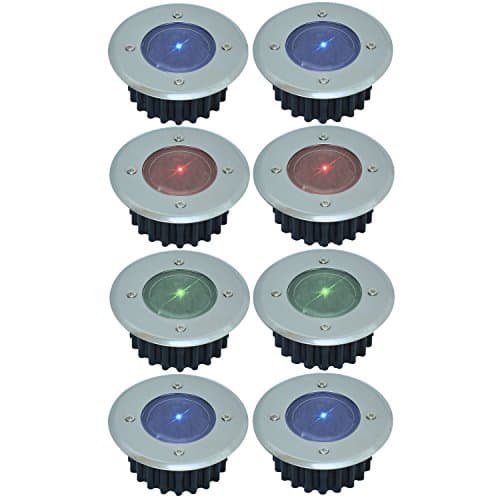 Image of Solalite 8 Pack Colour Changing Solar Decking Lights Outdoor Garden Stainless Steel Solar Powered Ground Disk Lights Lamp Bright White Deck Landscape Pathway Lighting