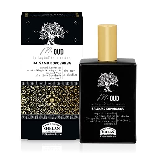 Image of Helan M Oud - Mens Aftershave Balm Gentle & Moisturising, Calming Action against Irritation - Soothing Aftershave Men with Vitamin E, Linseed & Macadamia Oils, Gifts for Him - Made in Italy, 75 ml