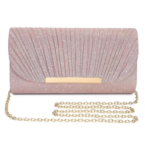 Image of UBAYMAX Evening Clutch Purse Bags for Women Ladies Bride Wedding Prom Party, Rose Gold Clutch Evening Bag, Sparkly Clutch Purse Glitter Handbag Purse with Removable Chain for Formal Dress
