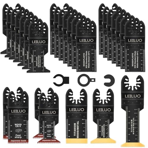 Image of LEILUO 32 Pcs Titanium Multi Tool Blades Kits for Wood Nails Drywall Cutting Oscillating Tool Accessories with Storage Bag Compatible with DeWalt Makita Dremel and More