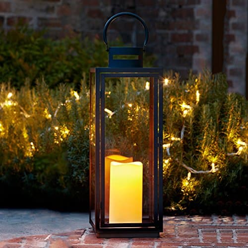 Image of Lights4fun Extra Large 65cm Black Metal LED Candle Lantern – Battery Operated Decorative Outdoor Lantern with Flickering TruGlow® Candle, Waterproof Design & Timer for Indoor or Garden Use