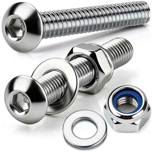 Image of qjuwhua M3 x 25mm Button Head Bolts with Nyloc Nuts and Washers Pack of 15 Fully Threaded Socket 3mm A2 Stainless Steel Bolts and Nuts for Machine Fastener Silver