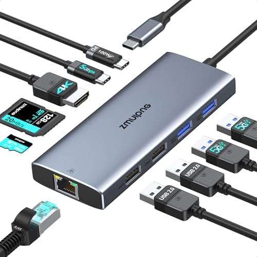 Image of USB C Hub Multiport Adapter, USB C Dock with Ethernet HDMI, 10 IN 1 USBC Hub to 4K HDMI,Ethernet,100W PD,USB C,4 USB Ports,SD/TF, USB Type C Dongle for MacBook,Surface,Dell,HP and More