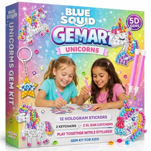 Image of Blue Squid Diamond Art for Kids – Unicorn - Fun & Easy DIY 5D Gem Art Kits Kids Gift Set for Gem Keychains, Stickers, Sun Catchers - Diamond Painting for Kid Girls, Boys Ages 6-12