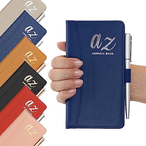 Image of Evelay Address Book A-Z Blue Index Hard Back Cover Slim Address & Pen Telephone Alphabetical Tabs (Navy)