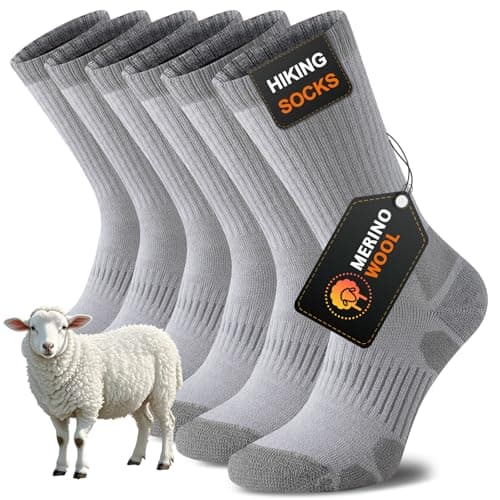 Image of Niorasen Merino Wool Hiking Socks for Men & Women, Thick Cushioned Walking Socks, Seamless & Breathable Anti-Blister Crew Socks for Sports, Running, Outdoor, Work, Cycling, Trekking,3 Pairs Unisex