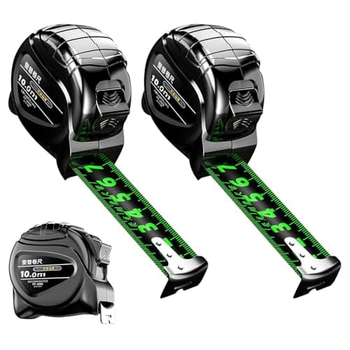 Image of 2 Pack 10M/32.8ft Fluorescent Tape Measure, Width 25mm Waterproof Tape Measure, Stainless Steel Retractable Tape Measuring, Single Sided Graduated, Easy To Read Self-Lock Measuring, Black