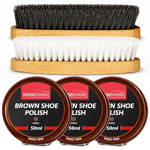 Image of SOL 3pk Brown Shoe Polish Kit and 2pk Brushes – Easy to Apply Beeswax Cream for Colour Care Shine, Protection and Surface Conditioning, Suitable for Boots and Formal Casual Daily Wear Leather Footwear