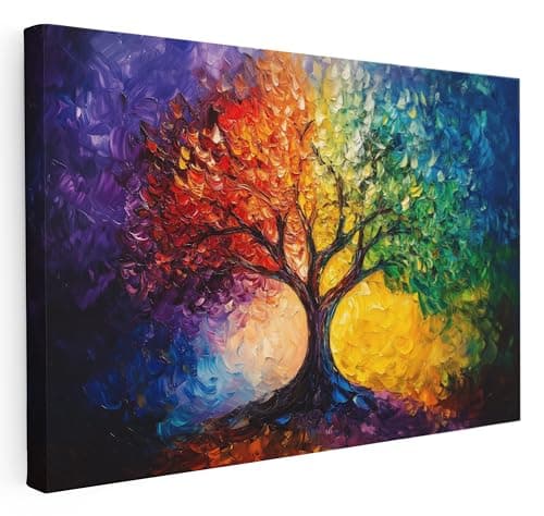 Image of Pastello Colourful Tree Of Life Canvas Wall Art - Abstract Wall Art Print for Living Room, Bedroom, Office, Framed Artwork (102cm x 77cm / 40x30inch)