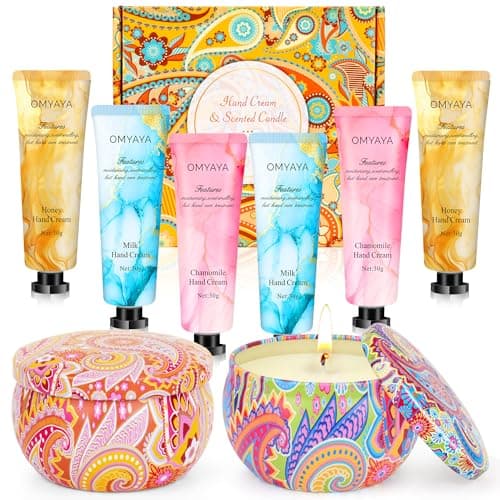 Image of Hand Cream & Scented Candles Gift Set, Soy Wax Aromatherapy Candles, Non-greasy Nourishing Hand Lotion, Gifts for Women, Friends, Teachers, Bridesmaid, Birthday, Valentine's, Mothers Day Gifts for Mom