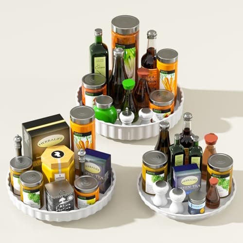 Image of Lazy Susan Turntable, 3 Pack Lazy Susan, Lazy Susan Cupboard Organiser, Rotating Spice Rack for Inside Cupboard Non-Slip Fridge Lazy Susan Turntable (White)