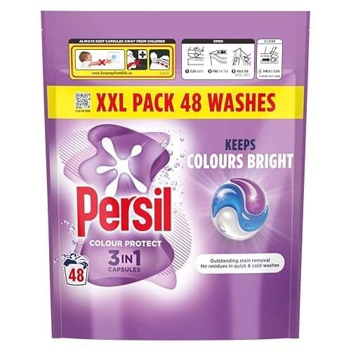 Image of Persil Colour Protect 3 in 1 Washing Capsules keeps colours bright outstanding stain removal in quick & cold washes 48 washes