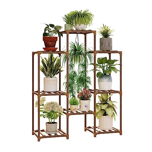 Image of Bamworld Plant Stand Indoor Outdoor Plants Wood Plant Stands Tiered Shelf 3 Tire 7 Potted Ladder Plant Holder Table Pot Stand for Window Garden Balcony Patio Living Room