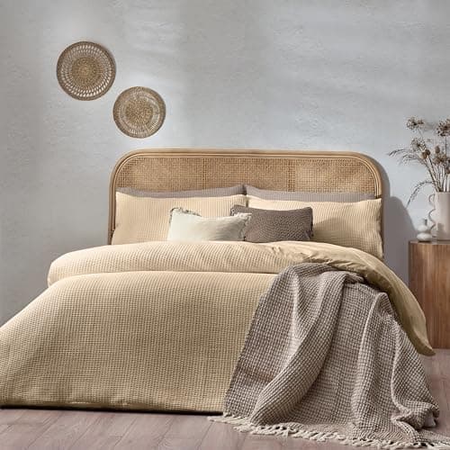Image of Furn. Yard Chunky Waffle Cotton Duvet Cover Set – Textured Waffle Weave OEKO-TEX Certified (Linen – Double)