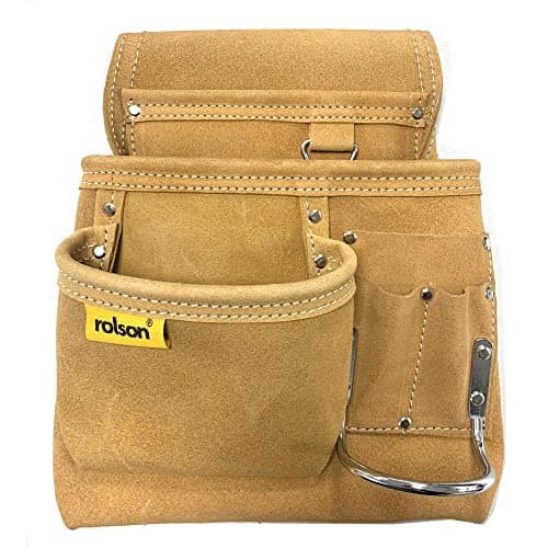 Image of Rolson 68525 Single Leather Tool Organiser Pouch With Metal Hammer Holder - Light Camel, Size Small