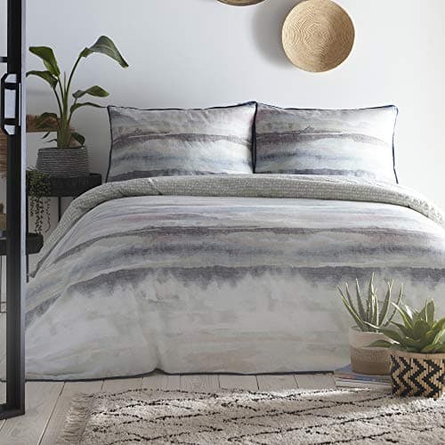 Image of Appletree - Grey Tie Dye Duvet Cover - King Bedding Size (230 x 220cm) - 100% Cotton - Piped Edge - Reversible Designs - 2 Pillowcases - Cloudy Sky Duvet Cover - Sky Ombre Bedding in Blue/Grey