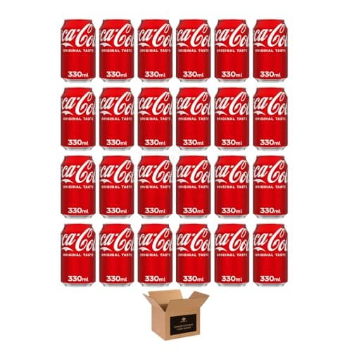 Image of Coca Cola Soft Drinks Variety Pack – Original Taste, Diet Coke & Zero Sugar Fizzy Drinks, Classic Refreshing Cola Cans & Bottles for Party Gathering | (330ml-Can 24 Pack, Original Taste-£1.05)