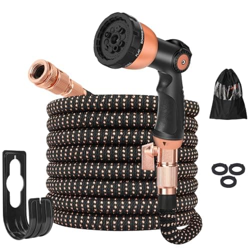 Image of 25ft Garden Hose - Expandable Garden Hose Pipe, Flexible Water Hose with 10 Function Spray Gun, No-Kink, Anti-Leakage and Easy to Use Expanding Hose with 3/4", 1/2" Solid Brass Fittings