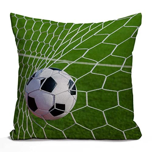 Image of Tomda Soccer Football in Goal Net Rustic Decoration Farmhouse Décor Cotton Linen Home Decorative Cushion Cover Throw Pillow Case for Sofa Couch, 45x45cm 18x18 Inch