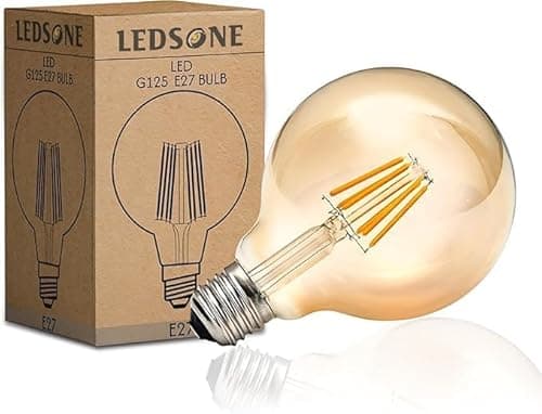Image of LEDSone Vintage E27 LED Bulb,Edison G125 8W Dimmable Bulb, LED Filament Large Globe Screw Light Bulb, Warm White 2700K Amber Glass, 800lm Lighting Decorative CRI 90+, Energy Saving,A+