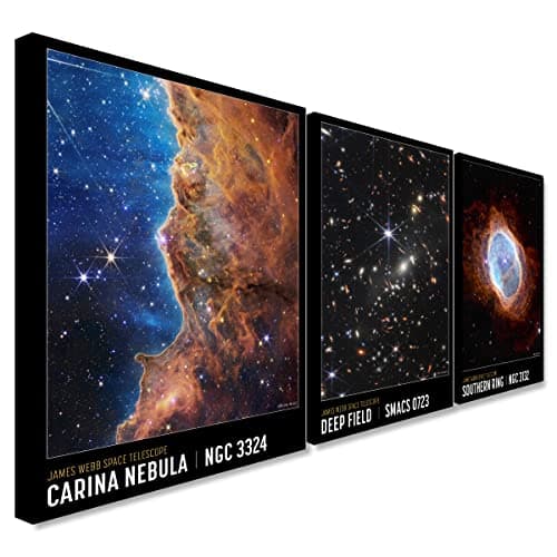 Image of NASA Deep Field Set Of 3 - James Webb Space Telescope First Images, Carina Nebula - Wrapped Framed Canvas Wall Art - Various Sizes (A2 [61cm x 41cm])